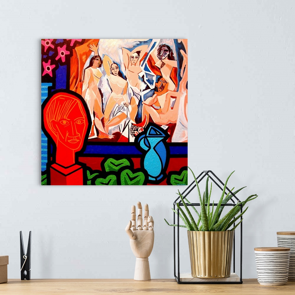 A bohemian room featuring Homage To Picasso 1, woman, flowers