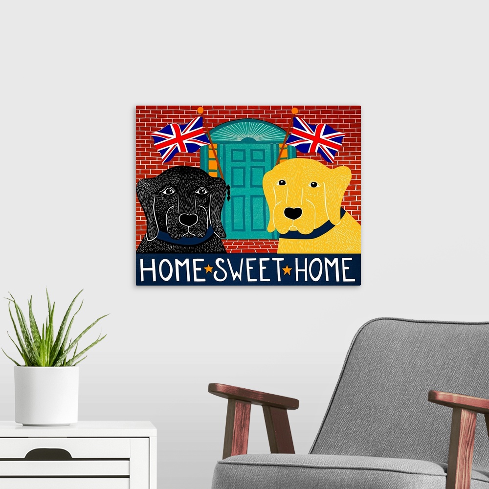A modern room featuring Home Sweet Home Brit Black Yellow