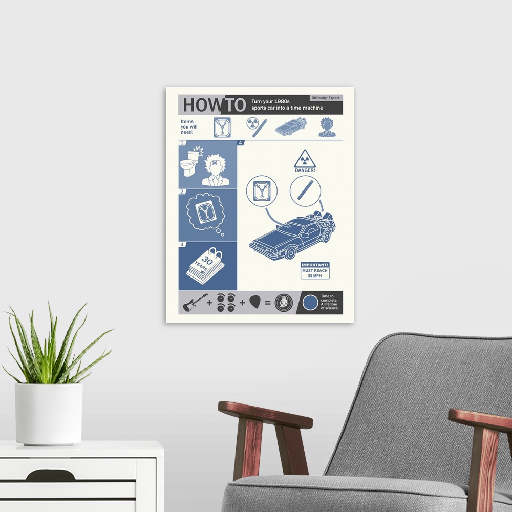 A modern room featuring Retro minimalist eighties movie inspired How To instructions.
