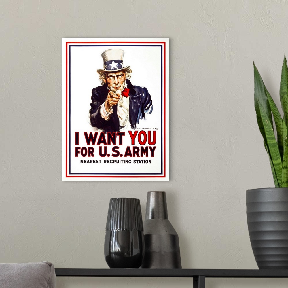 A modern room featuring I Want You For U.S. Army