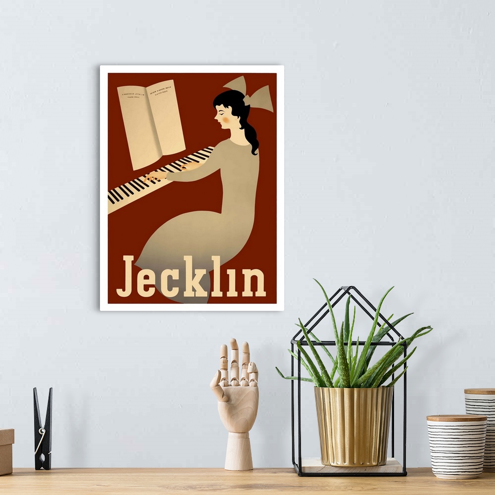 A bohemian room featuring Jecklin - Vintage Piano Advertisement