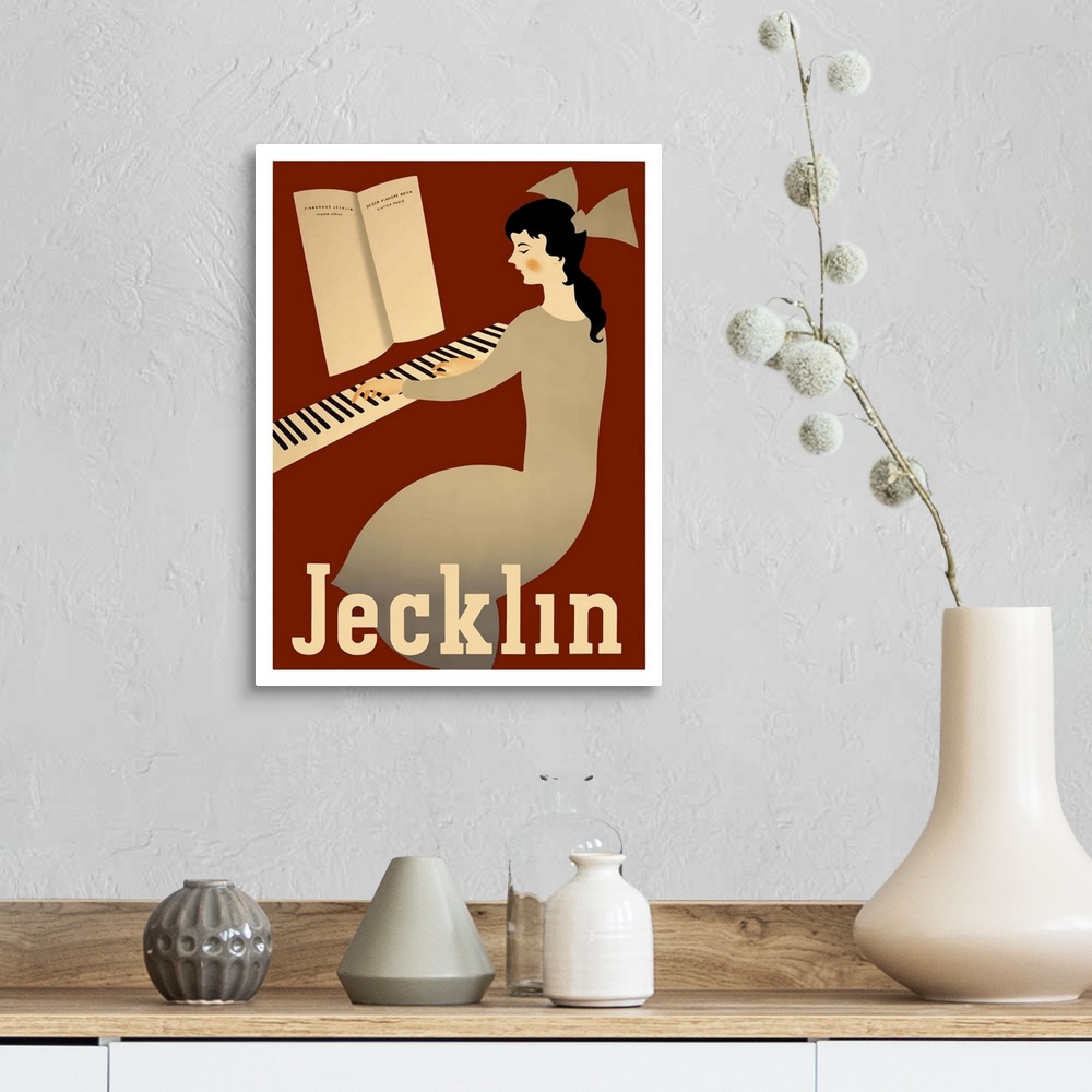 A farmhouse room featuring Jecklin - Vintage Piano Advertisement