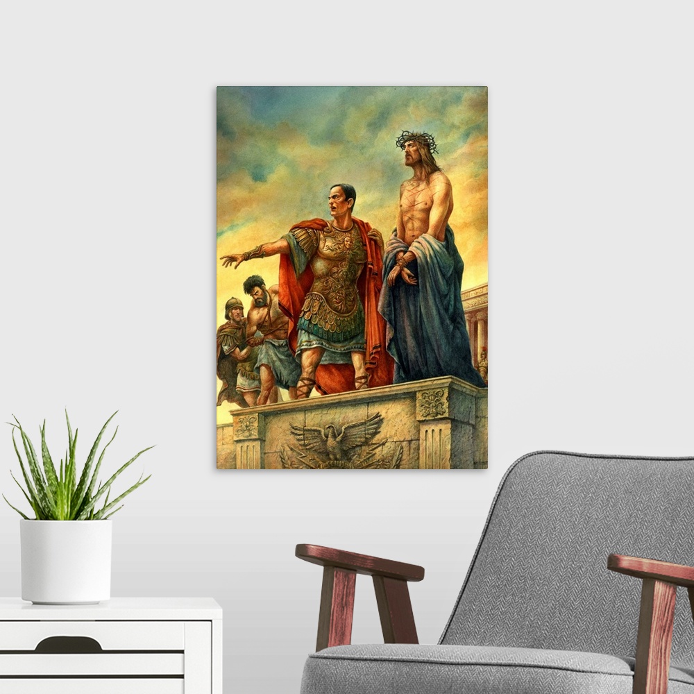 A modern room featuring Jesus and Pontius Pilate