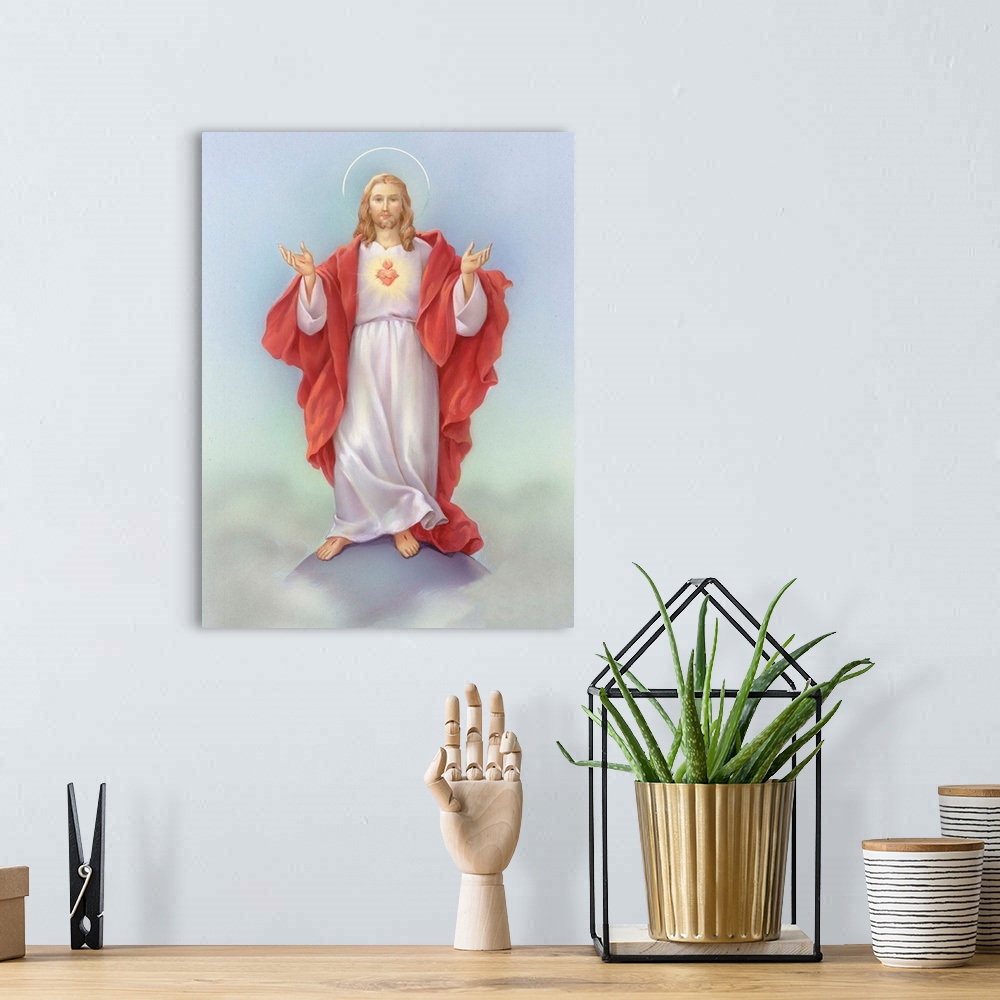 A bohemian room featuring Jesus in a red robe