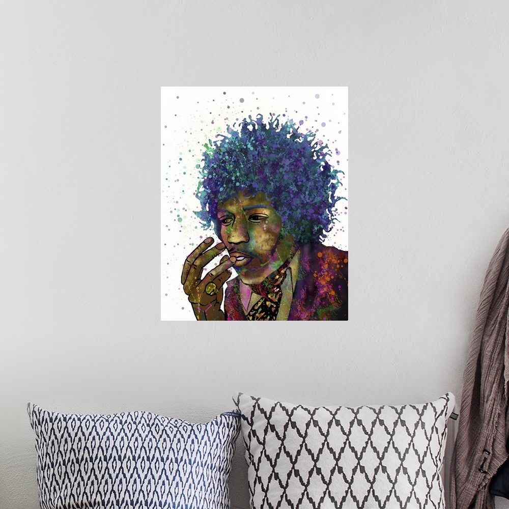 A bohemian room featuring Contemporary colorful portrait of Jimi Hendrix