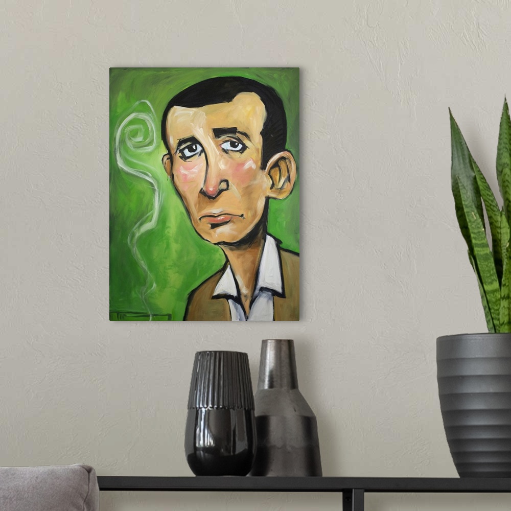A modern room featuring Contemporary portrait of Rat Pack singer Joey Bishop with a cigarette.