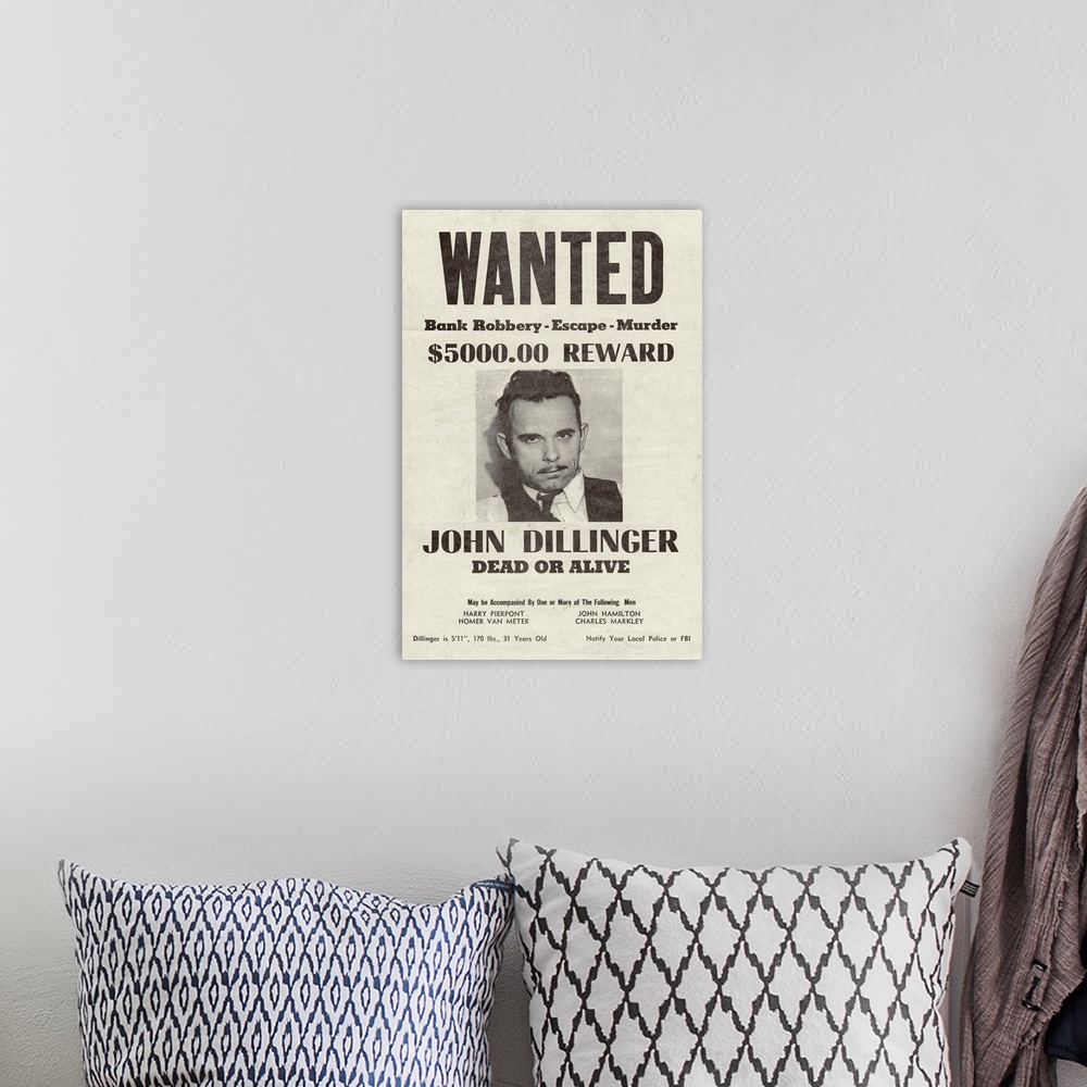 A bohemian room featuring John Dillinger Wanted Poster