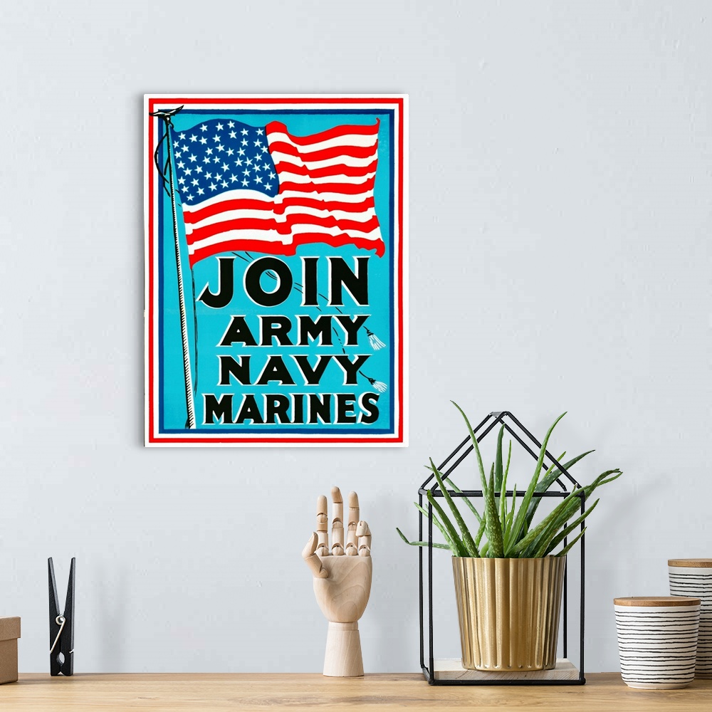 A bohemian room featuring Join Army Navy Marines