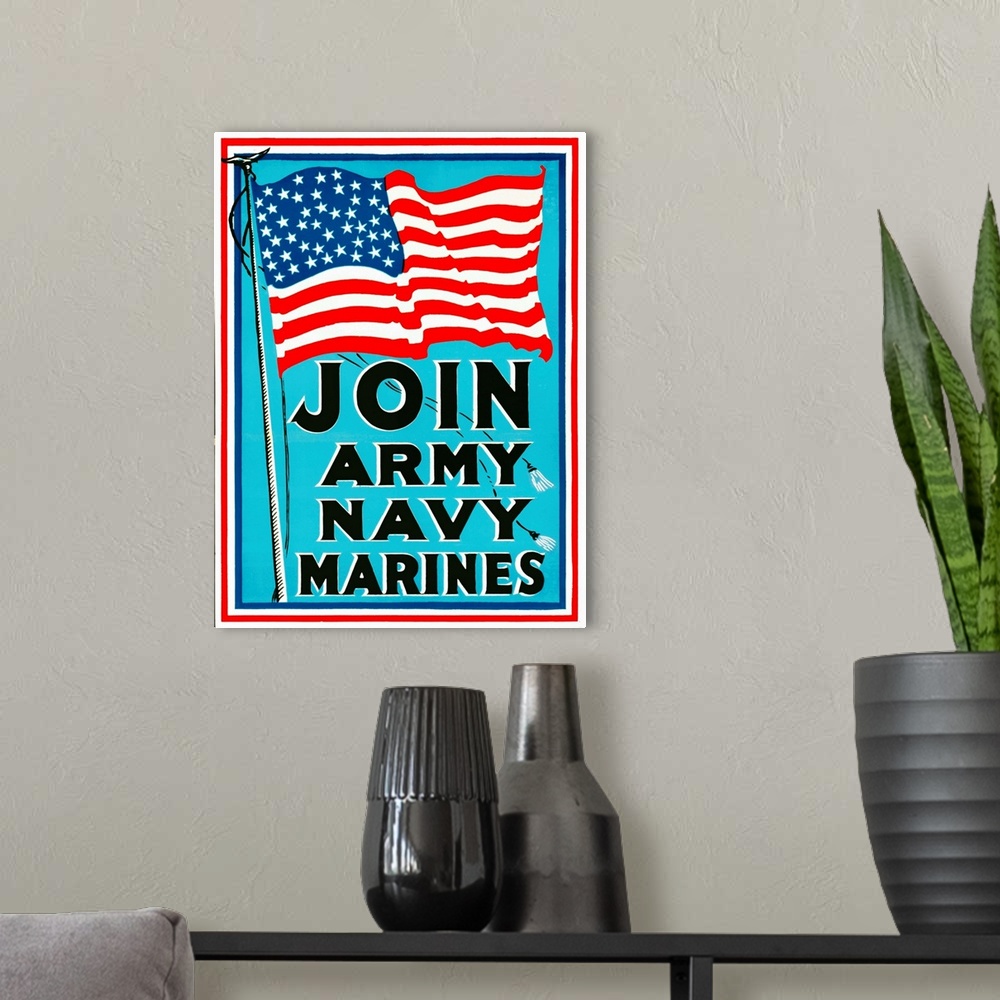 A modern room featuring Join Army Navy Marines