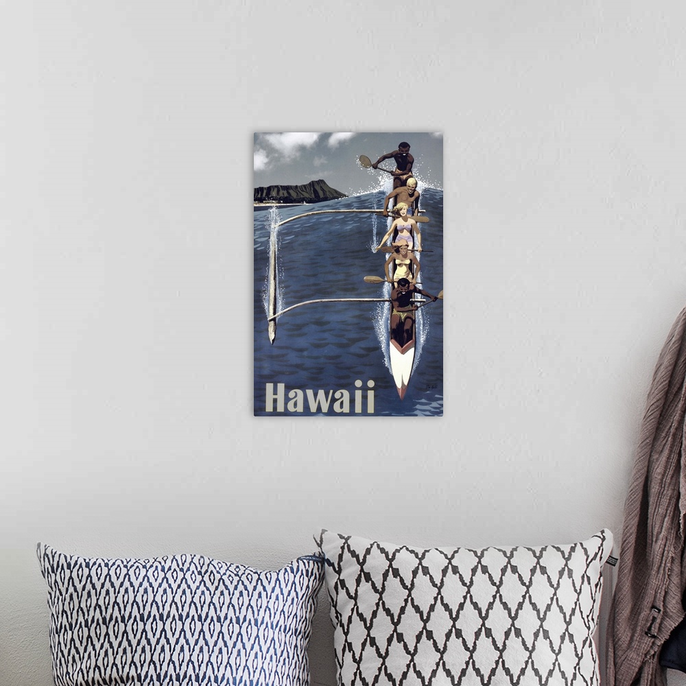 A bohemian room featuring Kayak Hawaii - Vintage Travel Advertisement