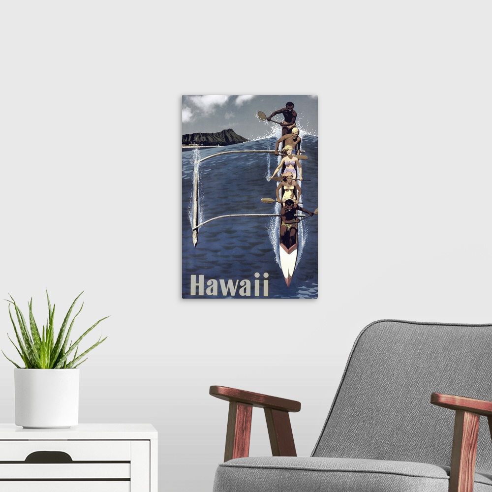A modern room featuring Kayak Hawaii - Vintage Travel Advertisement