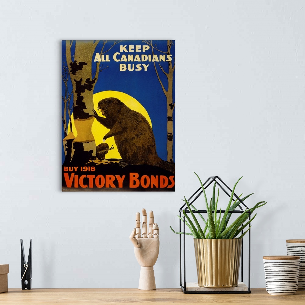 A bohemian room featuring Keep All Canadians Busy, 1918 Victory Bonds