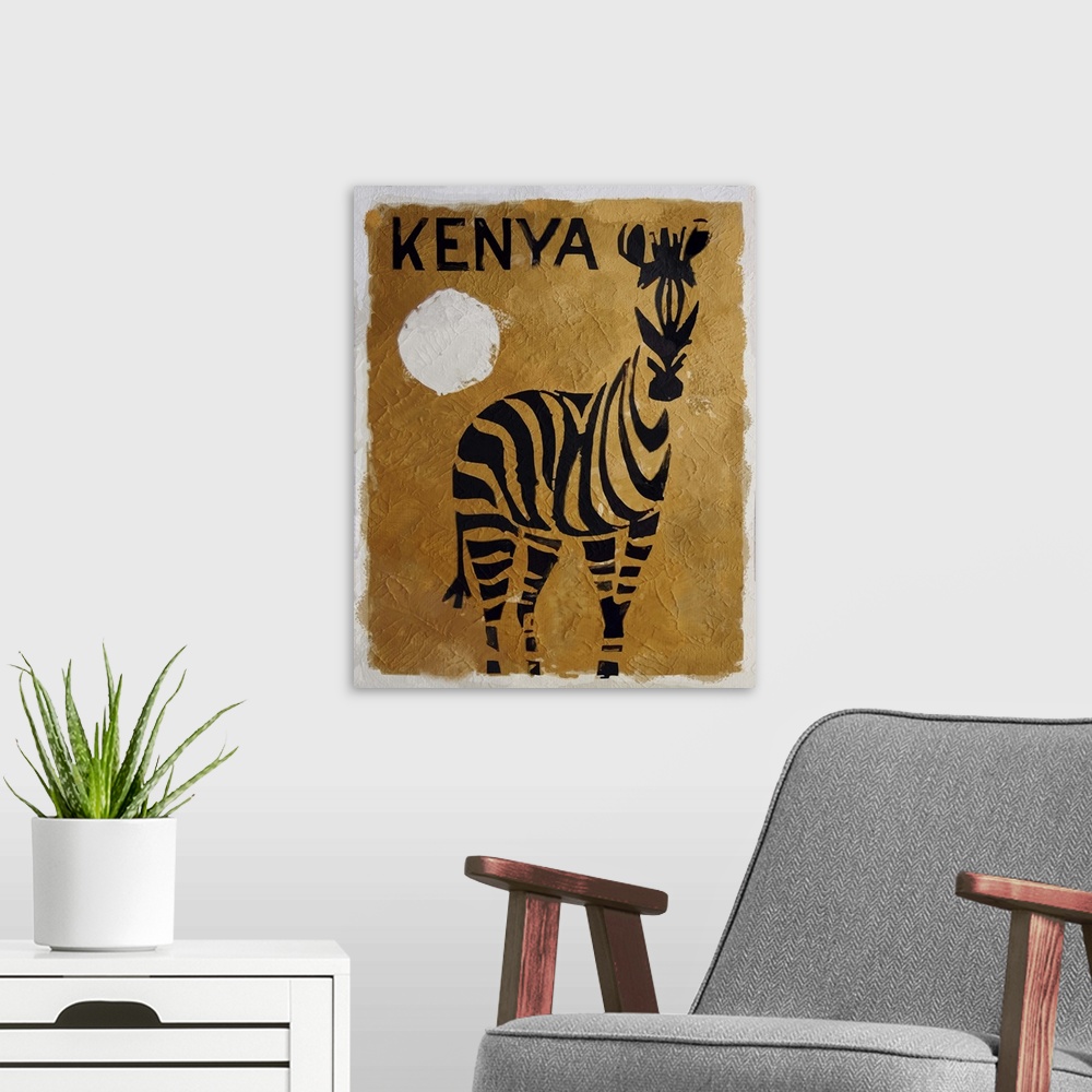 A modern room featuring Vintage poster advertisement for Kenya.
