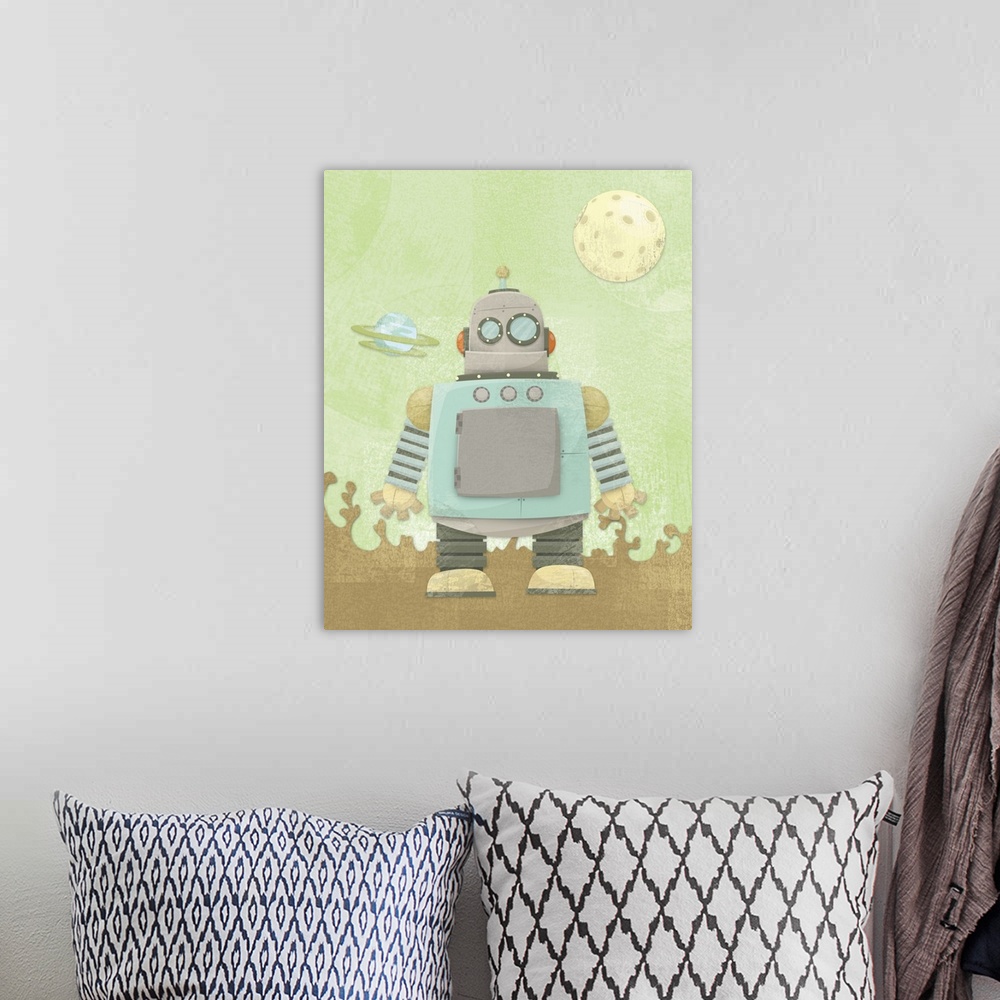 A bohemian room featuring Kids Robot