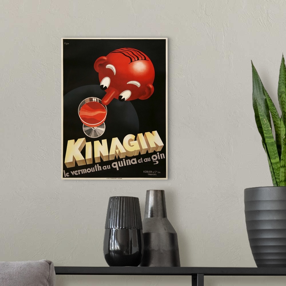 A modern room featuring Kinagin - Vintage Wine Advertisement