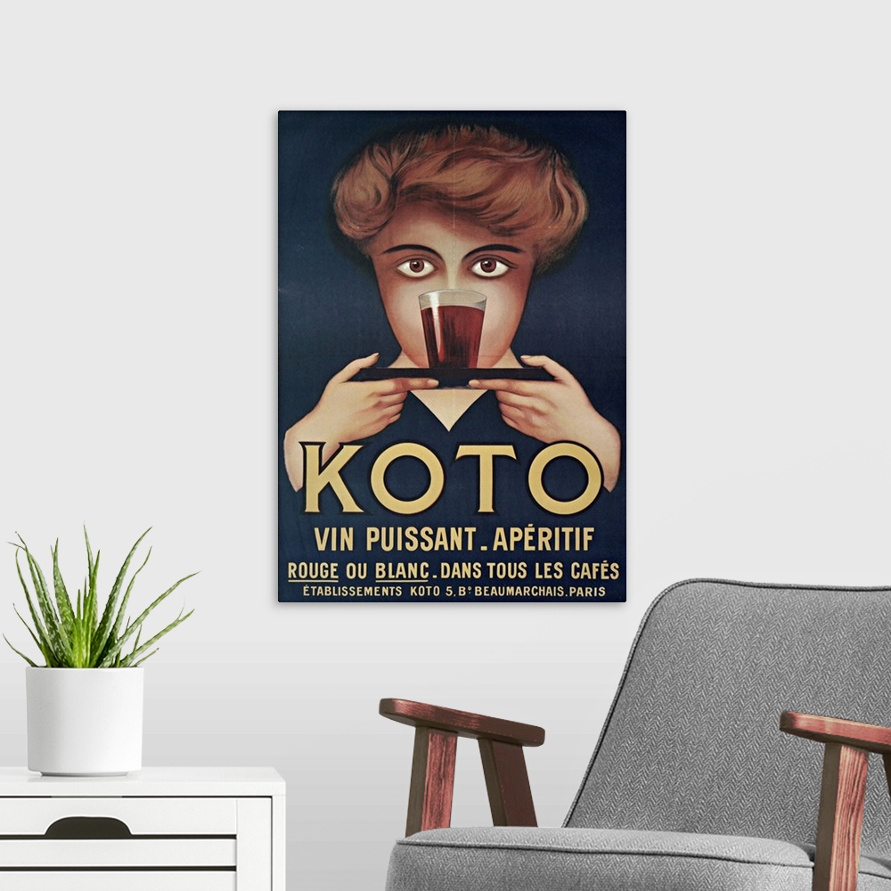 A modern room featuring Vintage poster advertisement for Koto.