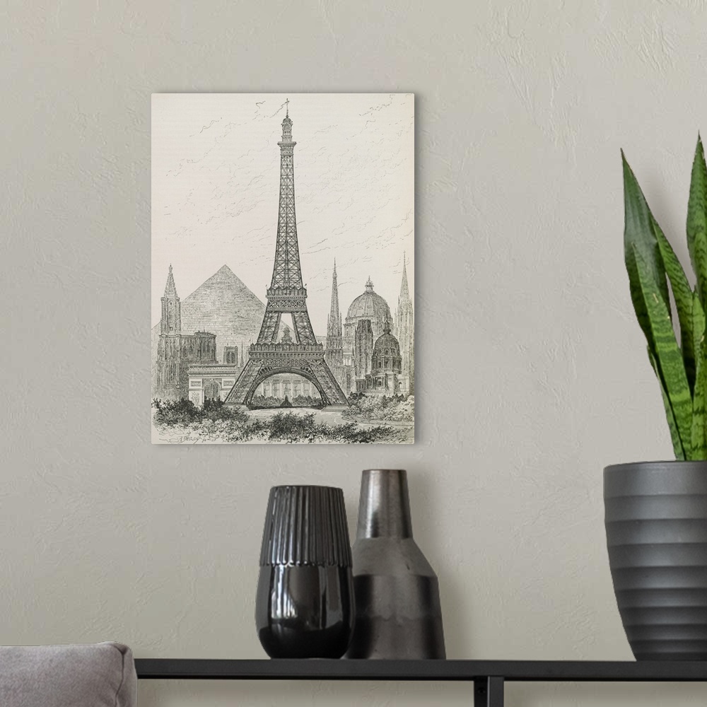 A modern room featuring La Tour Eiffel - Hauteur Comparee