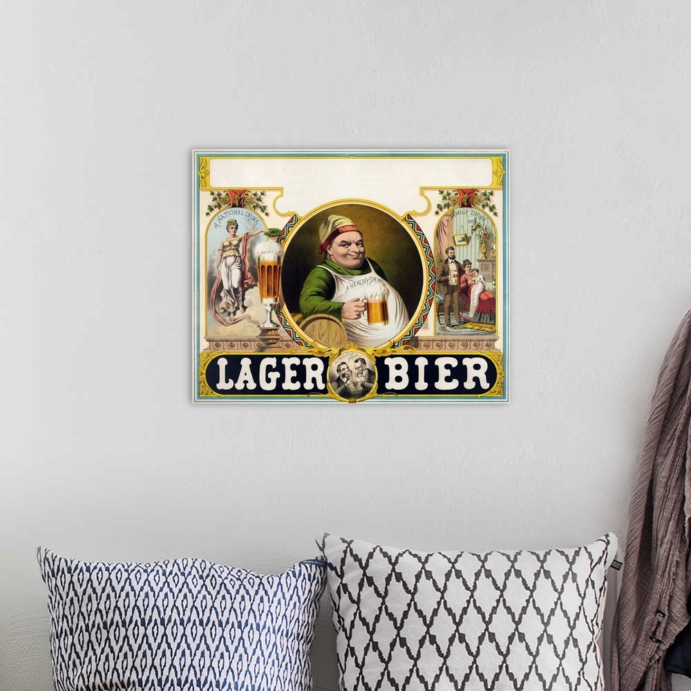 A bohemian room featuring Lager Bier - Vintage Beer Advertisement