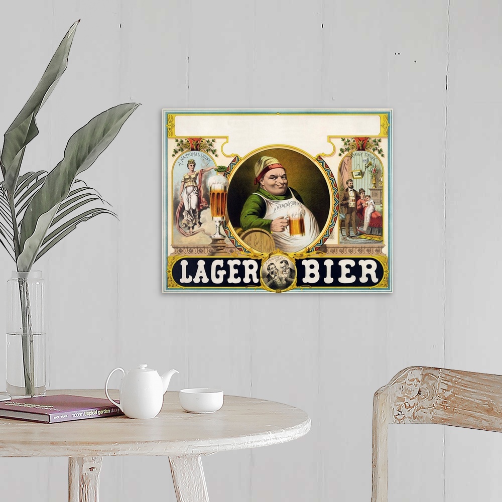 A farmhouse room featuring Lager Bier - Vintage Beer Advertisement