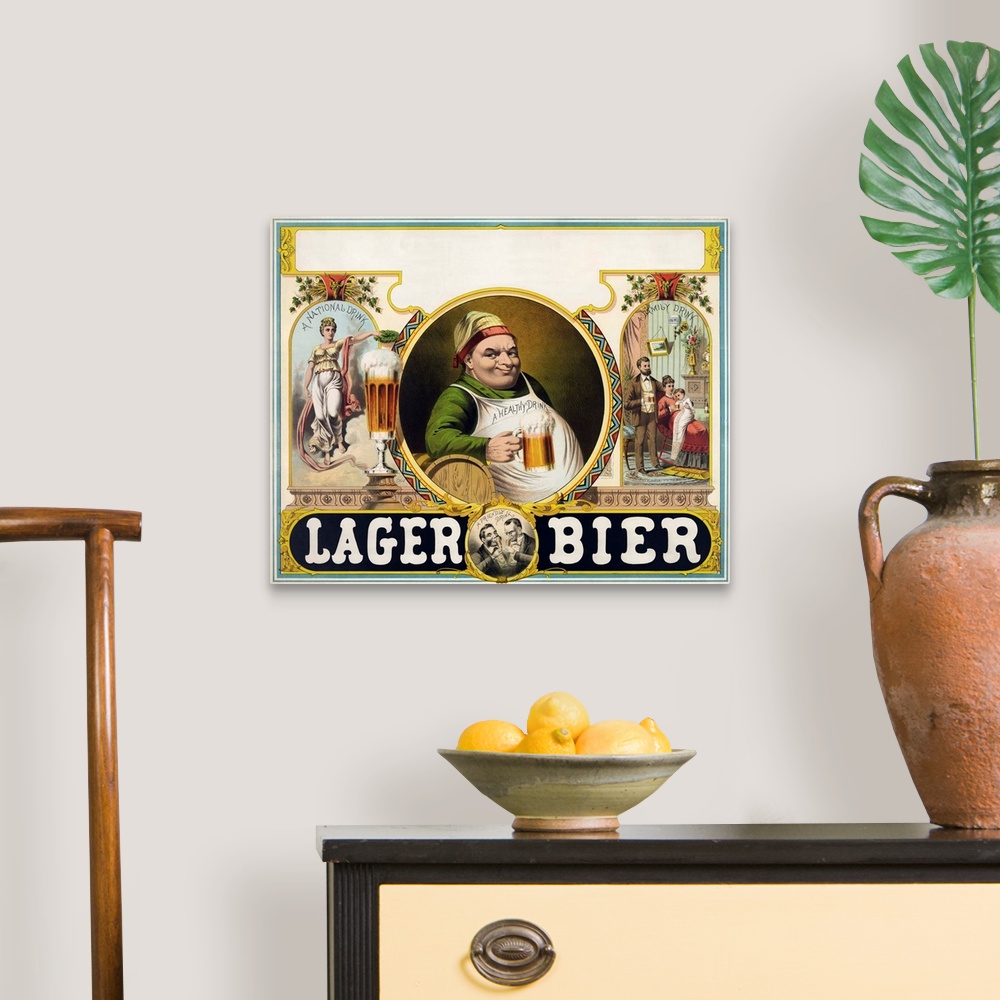 A traditional room featuring Lager Bier - Vintage Beer Advertisement
