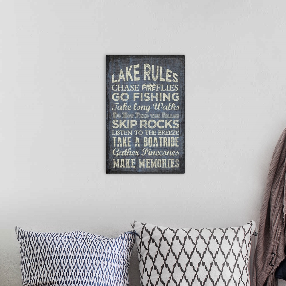 A bohemian room featuring Lake Rules