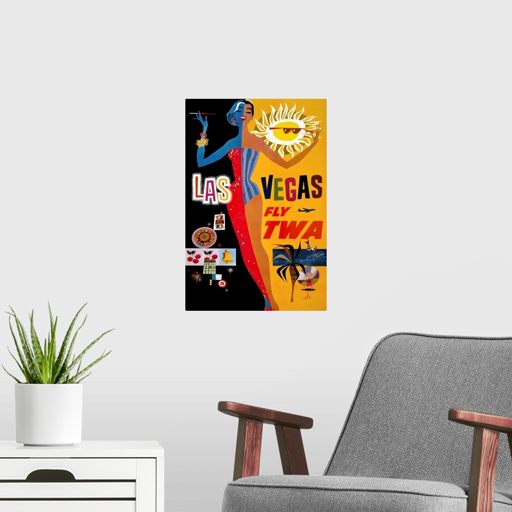 A modern room featuring Las Vegas, Fly TWA