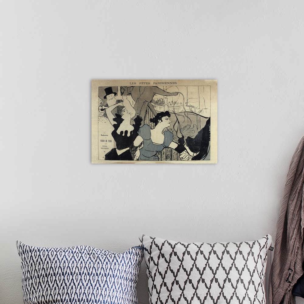 A bohemian room featuring Vintage poster advertisement for Lautrec Les Fetes Parisiennes.