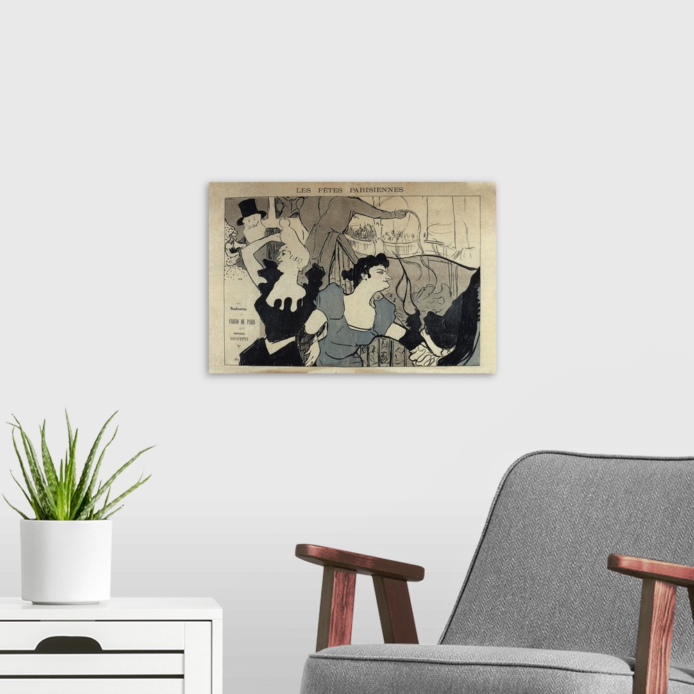 A modern room featuring Vintage poster advertisement for Lautrec Les Fetes Parisiennes.