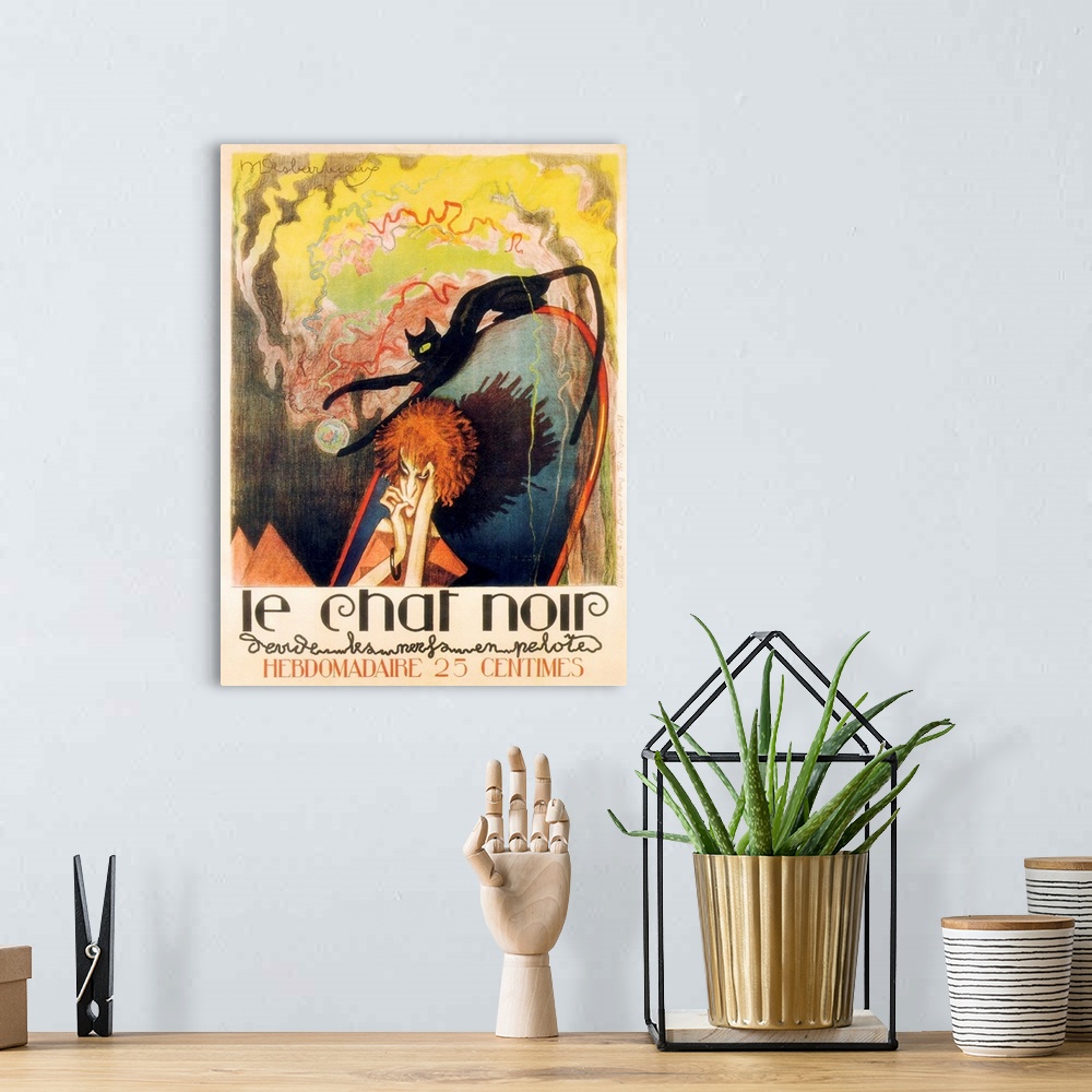 A bohemian room featuring Vintage poster advertisement for Le Chat Noir II.