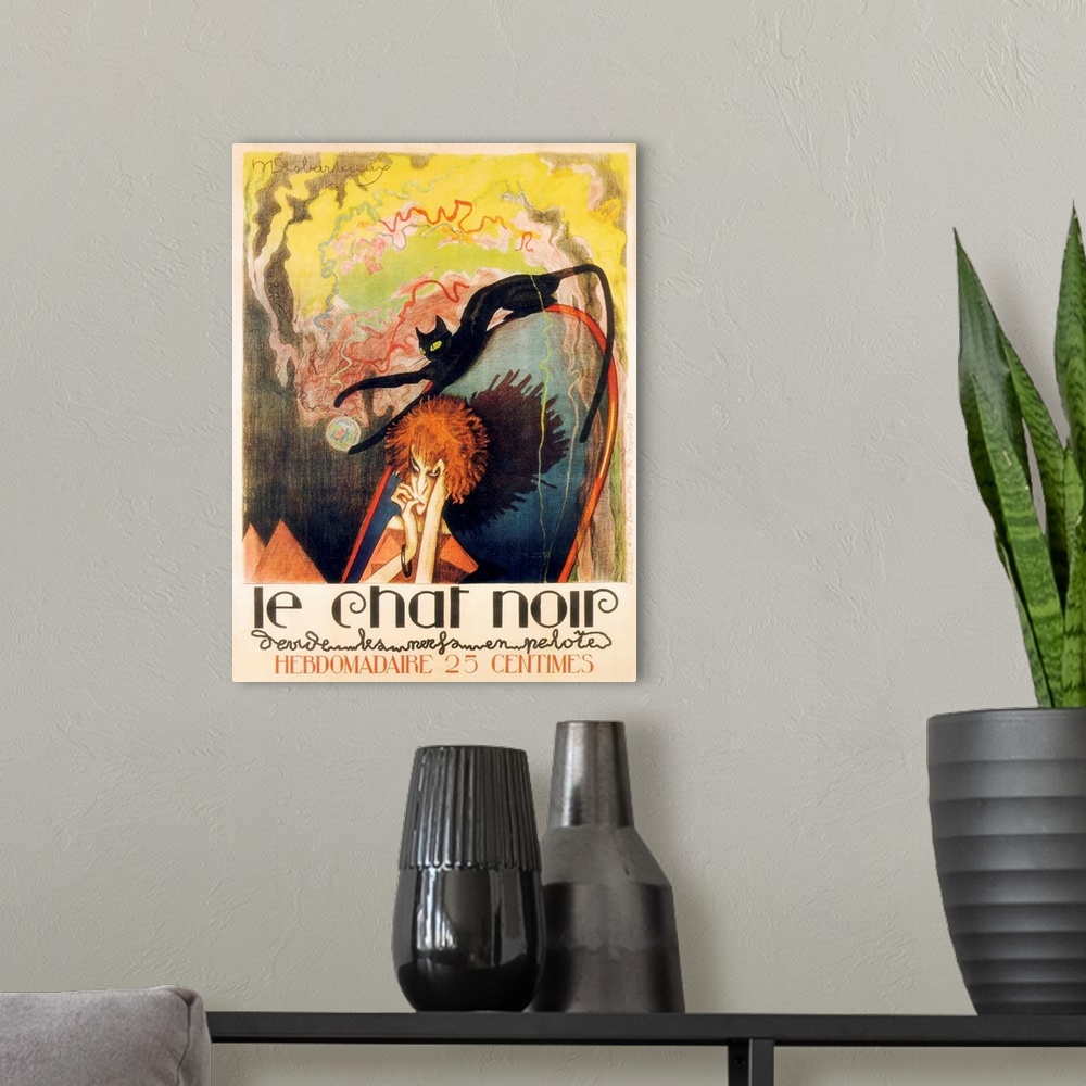 A modern room featuring Vintage poster advertisement for Le Chat Noir II.