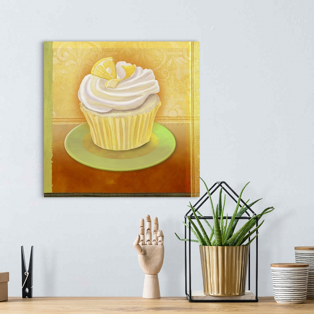 A bohemian room featuring Single cupcake in a frame.