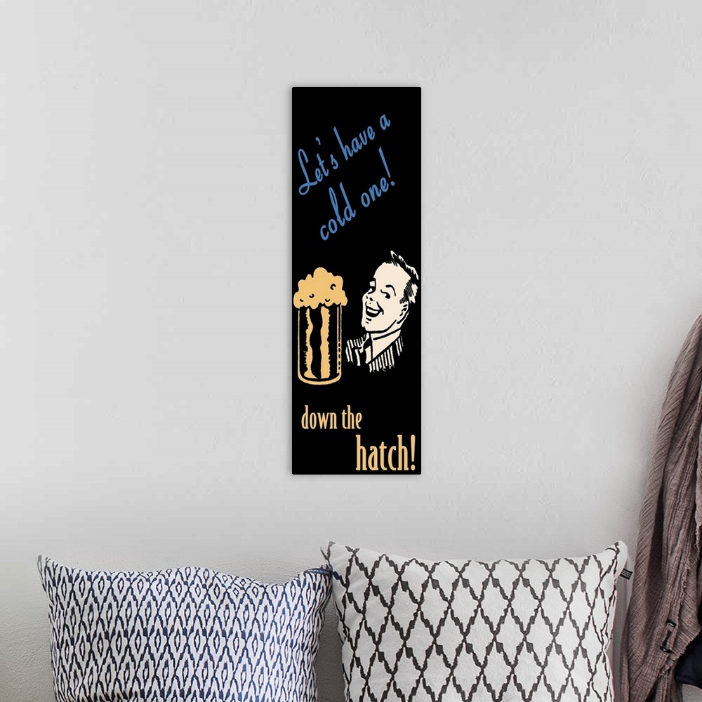 A bohemian room featuring Vintage stylized beer advertisement.