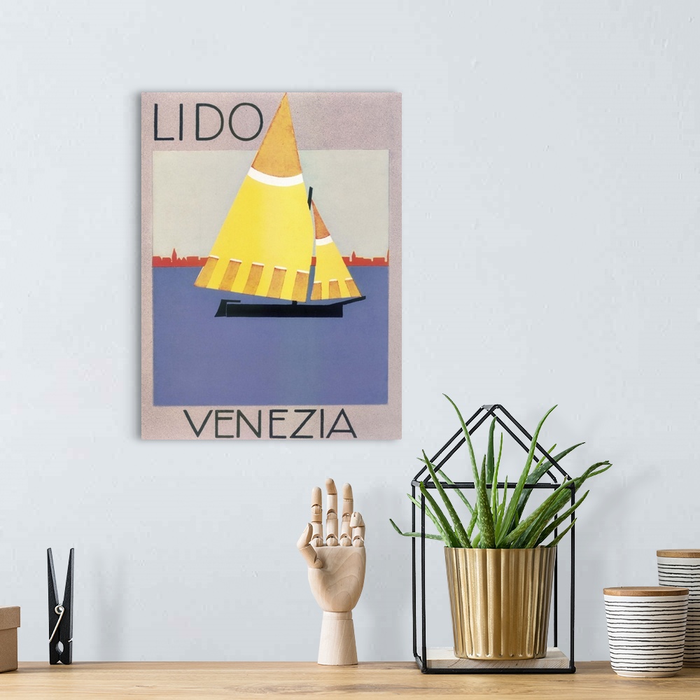 A bohemian room featuring Vintage poster advertisement for Lido, Venezia.