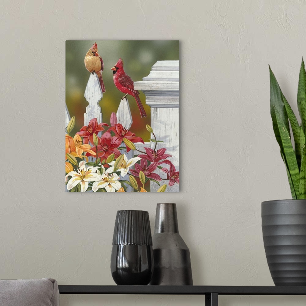 A modern room featuring Lilies And Cardinals