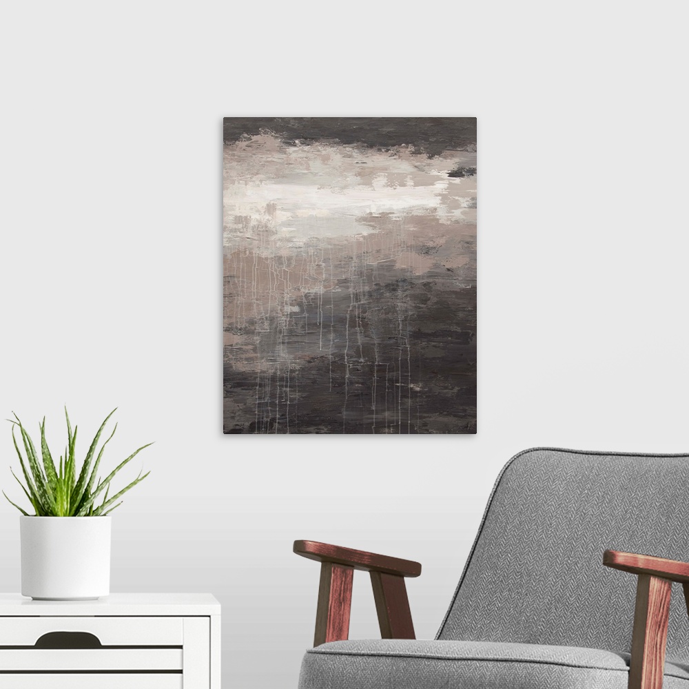 A modern room featuring Contemporary abstract painting in grey tones.