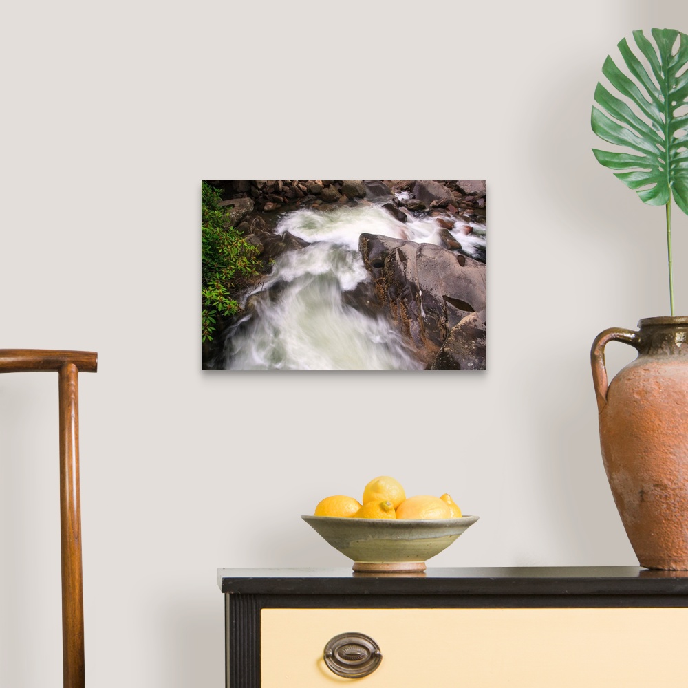 A traditional room featuring Fine art photography of a river flowing in the Blue Ridge mountains.