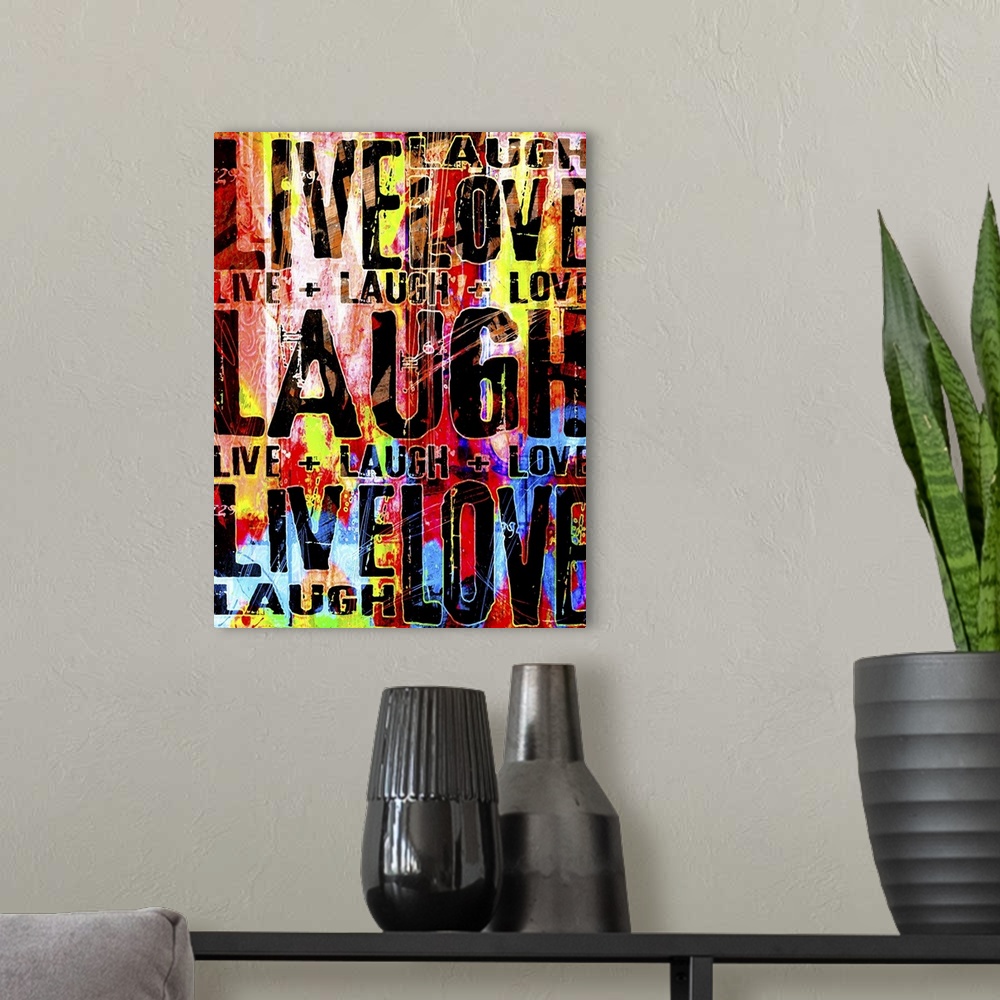 A modern room featuring Live Love Laugh