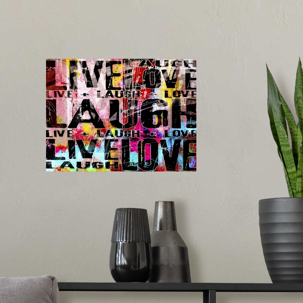 A modern room featuring Live Love Laugh Landscape