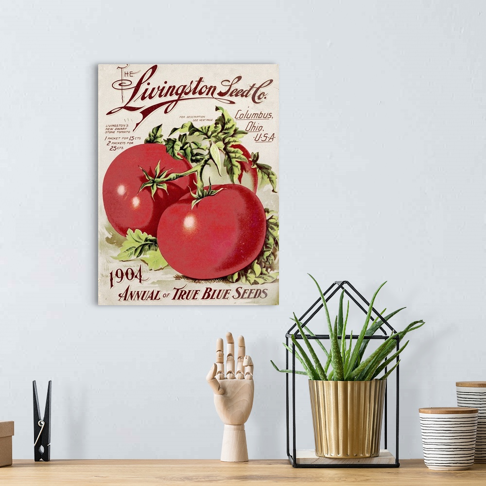 A bohemian room featuring Vintage poster advertisement for Livingston Tomato.
