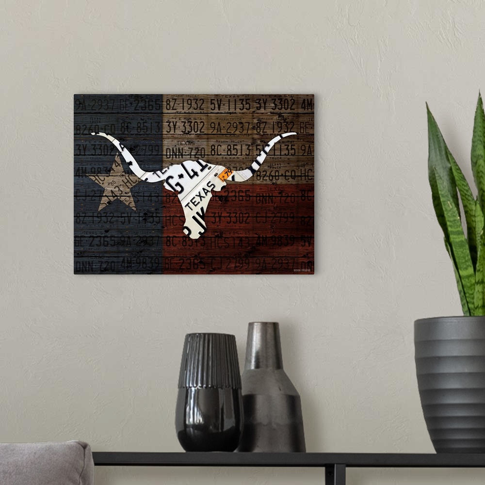 A modern room featuring Longhorn Art With Flag