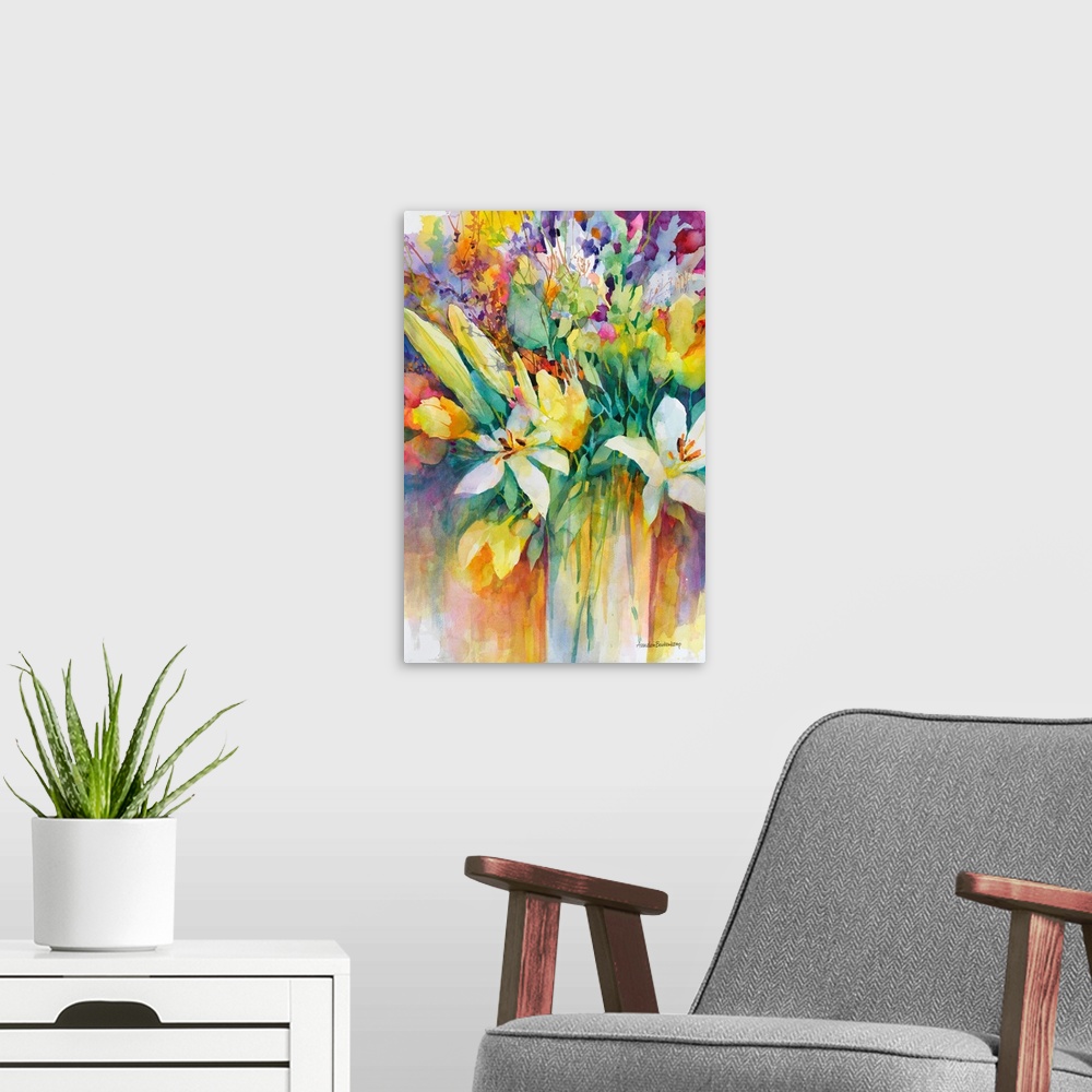 A modern room featuring Looking At Lilies