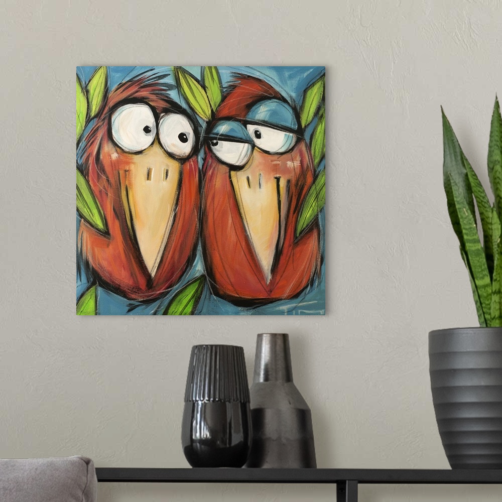 A modern room featuring Love Birds