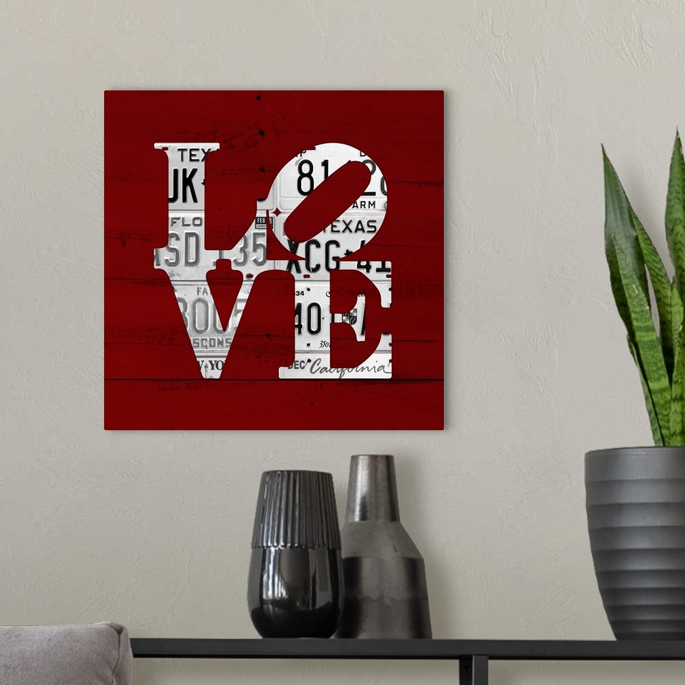 A modern room featuring Love Word Art License Plates