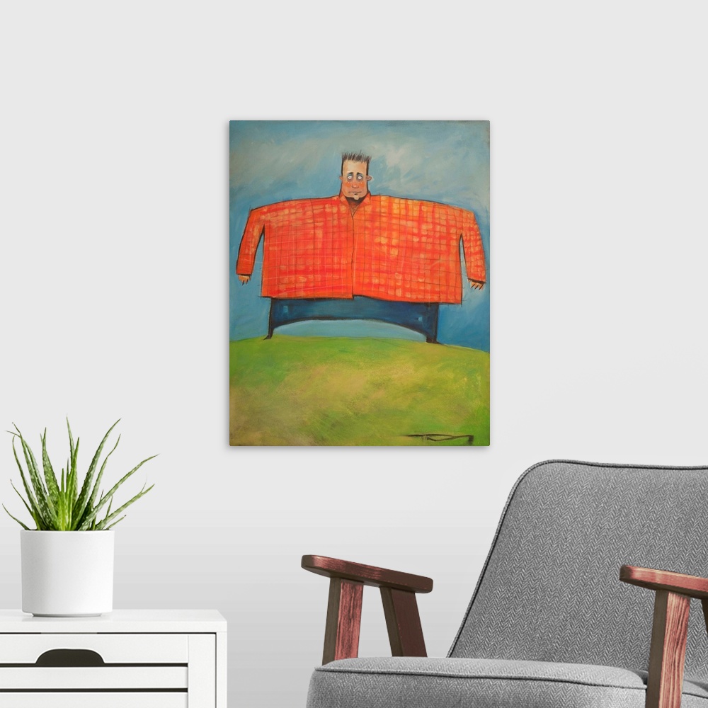 A modern room featuring Man In Orange Plaid