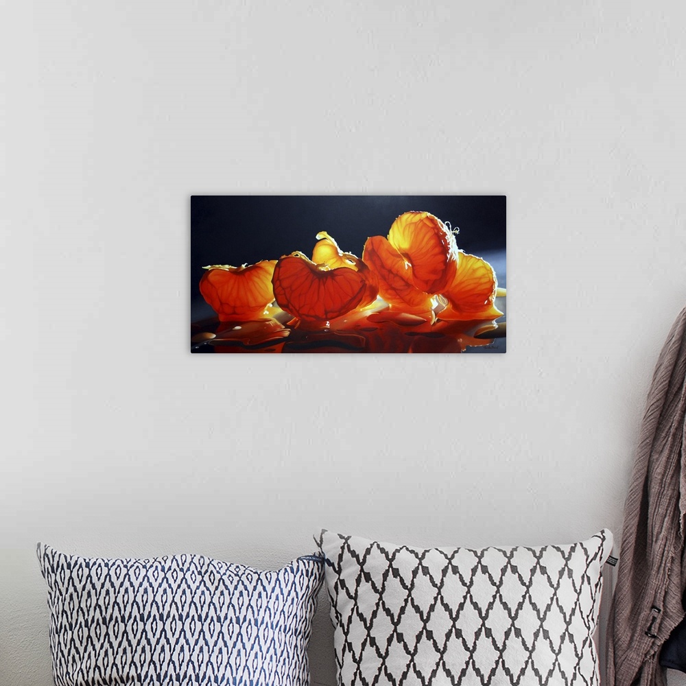 A bohemian room featuring Mandarin oranges, fruit, still life.