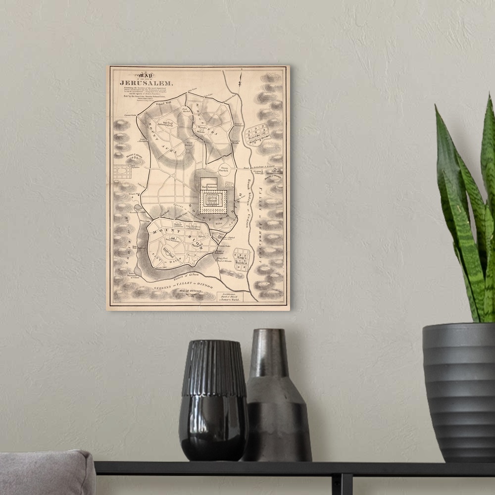 A modern room featuring Map of Jerusalem, Palestine, and the Holy Land