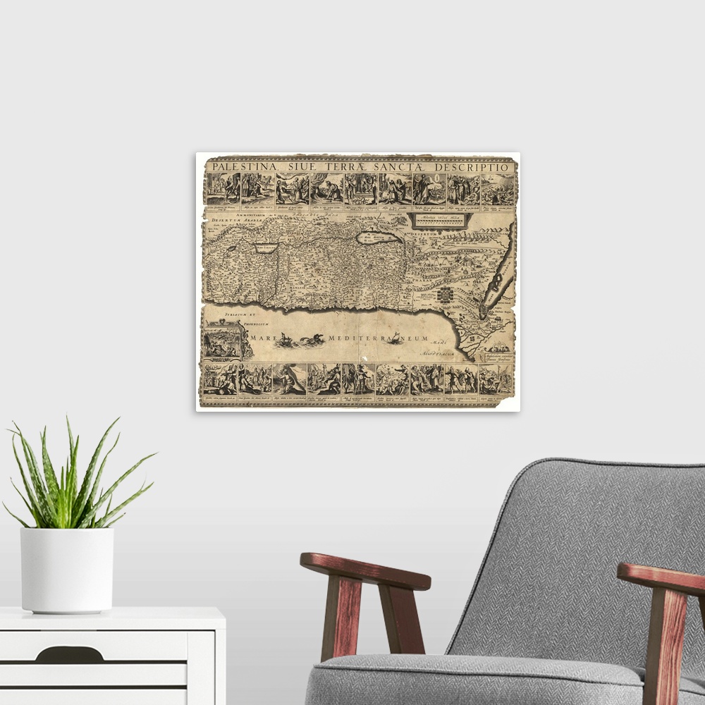 A modern room featuring Map of Jerusalem, Palestine, and the Holy Land