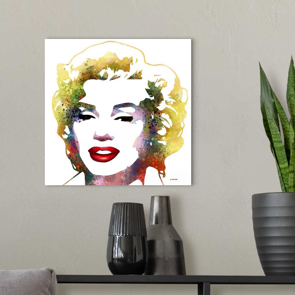 A modern room featuring Contemporary colorful portrait of Marliyn Monroe.