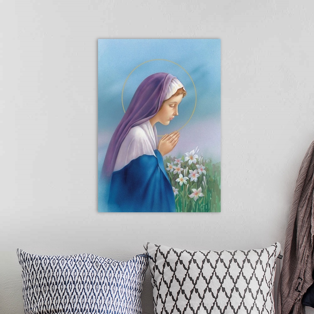 A bohemian room featuring Mary praying