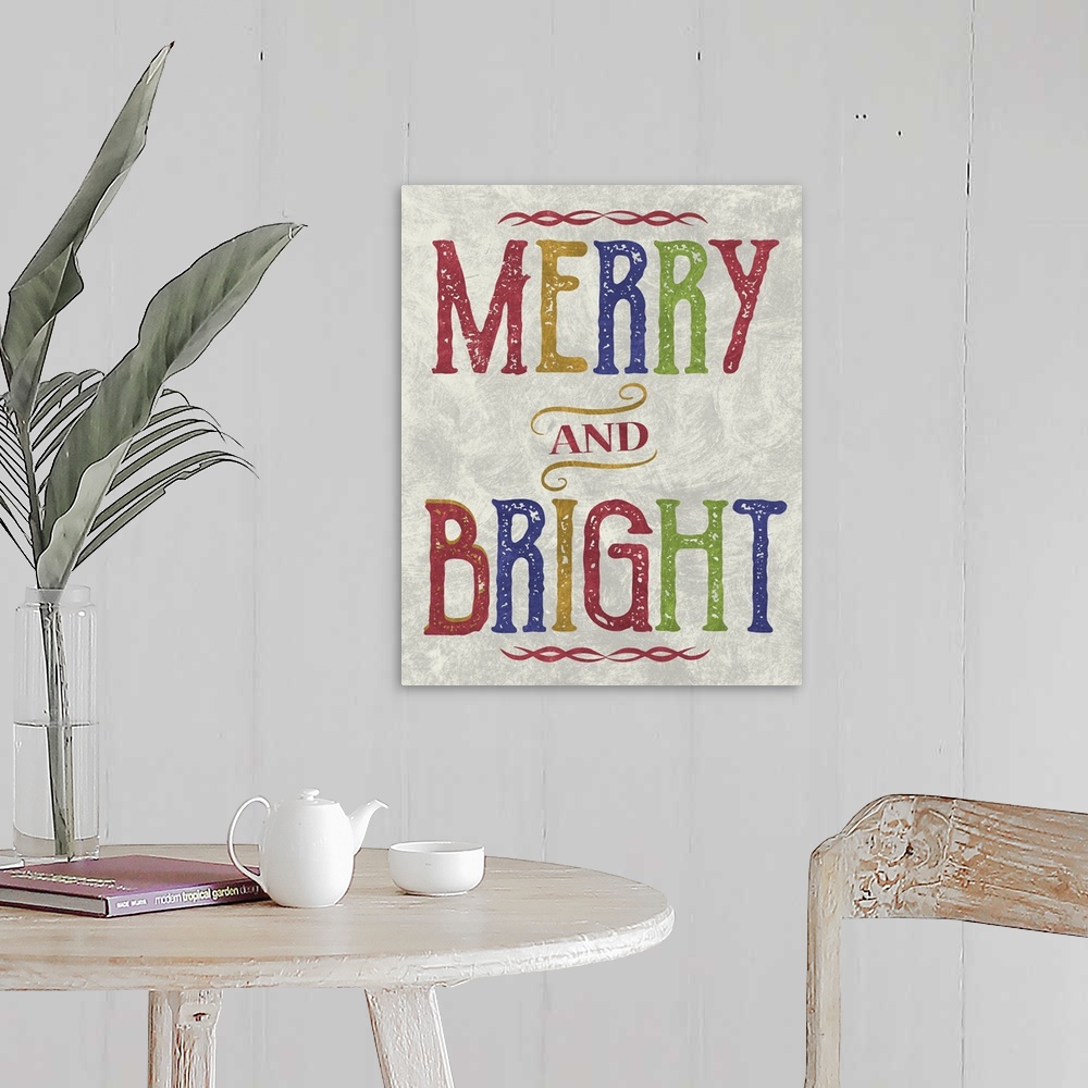 A farmhouse room featuring Merry and Bright